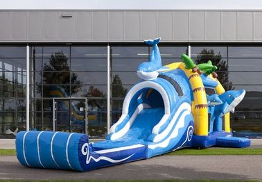 2 w 1 Dolphin Big Bouncy Castles Inflatable With Wacky Dual Slide For Amucement