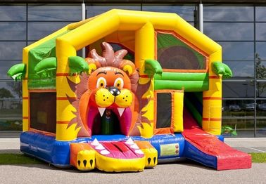 Jumper Lion Bounce House Combo z dachem / Mutiplay Overdekt Leeuw Maluch Bouncy Castle