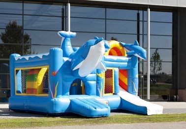 Sławny Blue Dolphin Party Castle Bounce House Wytrzymały materiał PVC