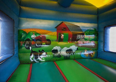 12ftx18ft Farmyard Inflatable Combo, Kids Green Jumping Bounce House With Slide