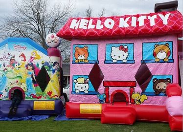 Różowy Hello Kitty Inflatable Bouncer, Blow Up Kids Bouncy Castle For Backyard Fun