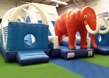 CE, EN14960 Niebieski i czerwony Giant Inflatable world elephant Bouncer Slide For KIds
