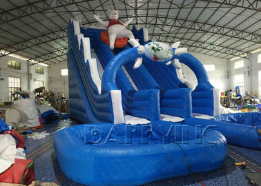 Niebieski leniwy niedźwiedź handlowy dmuchany zjeżdżalnia z basenem, gigantyczna dmuchana zjeżdżalnia wodna