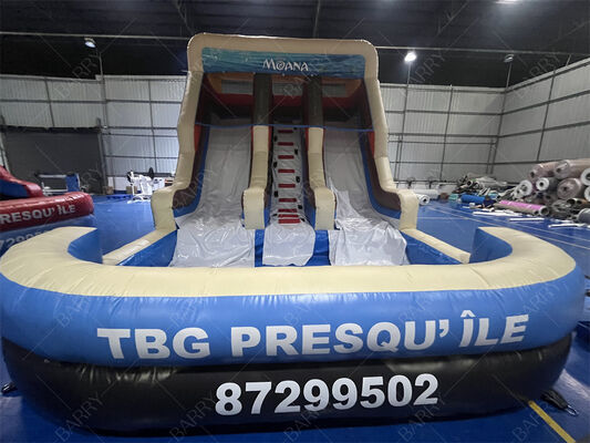 Nadmuchiwana zjeżdżalnia dwutorowa w stylu Moana, komercyjnej klasy, dmuchany plac zabaw dla dzieci z basenem