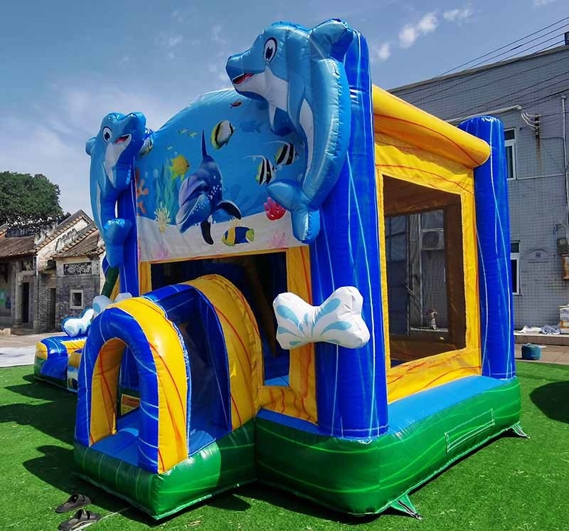 Specjalnie wykonane Dolphin Bounce House Z Slide Podwodny Świat Tematyka Skakanie Zamek Dla Dzieci