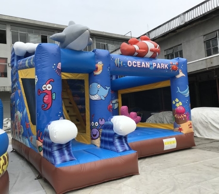 0.55mm PVC Nadmuchiwany bramkarz Ocean Tematyczny zamek do skakania ze zjeżdżalnią 7mLX5mWX4mH