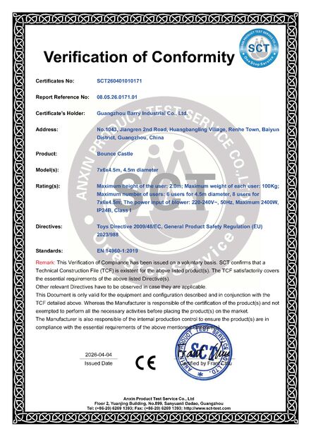 Chiny Guangzhou Barry Industrial Co., Ltd Certyfikaty