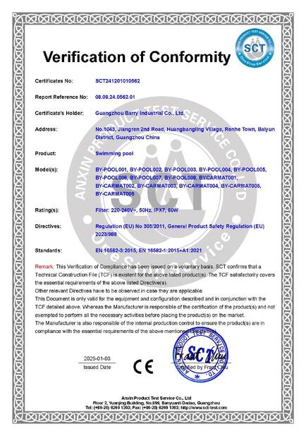 Chiny Guangzhou Barry Industrial Co., Ltd Certyfikaty