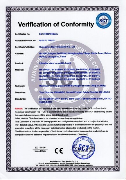 Chiny Guangzhou Barry Industrial Co., Ltd Certyfikaty