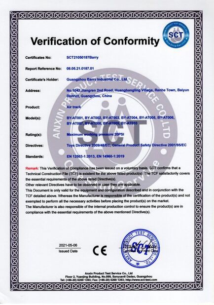 Chiny Guangzhou Barry Industrial Co., Ltd Certyfikaty
